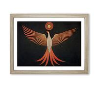 Sparkling Phoenix Bird Abstract Framed Wall Art Print A2 Oak