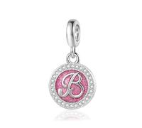 Sparkling Pink B Initial Letter Dangle Charm Birthday Christmas Jewellery Gift for Family Daughter Sister Friends Granddaughter Women fits Pandora Bracelets