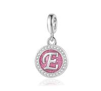 Sparkling Pink E Initial Letter Dangle Charm Birthday Christmas Jewellery Gift for Family Daughter Sister Friends Granddaughter Women fits Pandora Bracelets