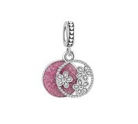 Sparkling Pink Floral Flower Dangle Charm fits Pandora Charms Moments Bracelets