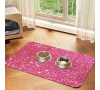Sparkling Pink Glitter Dog Food Mats for Floors, 16x24 Inch Non-Slip Super Absorbent Pet Food Mat, Dishwasher Dog Mat for Food and Water, Cute Rubber Quick Dry Pet Feeding Mat for Dogs Puppy Cats