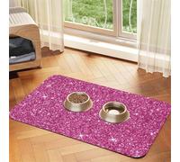 Sparkling Pink Glitter,Waterproof Pet Feeding Mat,PU Leather Placemats for Cat Dog Water Bowl,Food Mats,40x60cm