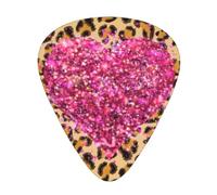 Sparkling Pink Hearts And Leopard Print,12 Pcs Guitar Pick,3 Different Thickness Plectrums for Acoustic Guitar Bass Ukulele (0.46mm 0.96mm 0.71mm)