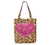 Sparkling Pink Hearts And Leopard Print,Reusable Grocery Bags Shopping Tote Bags Large Capacity Canvas Shoulder bag