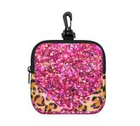 Sparkling Pink Hearts and Leopard Print, Square Zipper Storage Bag, Neoprene Coin Purse, Small Wallets, Change Pouch, Change Purse