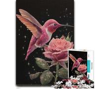 Sparkling Pink Hummingbird And Rose Wooden Jigsaw, Wood Puzzle, 1000 Pieces | Year-end puzzle gift for adults: hands-on indoor leisure over several sessions.