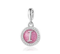 Sparkling Pink I Initial Letter Dangle Charm Birthday Christmas Jewellery Gift for Family Daughter Sister Friends Granddaughter Women fits Pandora Bracelets