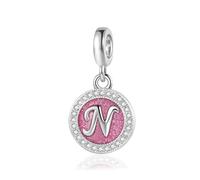 Sparkling Pink N Initial Letter Dangle Charm fits Pandora Bracelets Birthday Christmas Jewellery Gift for Family Daughter Sister Friends Granddaughter Women