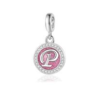 Sparkling Pink P Initial Letter Dangle Charm fits Pandora Bracelets Birthday Christmas Jewellery Gift for Family Daughter Sister Friends Granddaughter Women