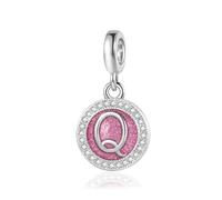 Sparkling Pink Q Initial Letter Dangle Charm fits Pandora Bracelets Birthday Christmas Jewellery Gift for Family Daughter Sister Friends Granddaughter Women