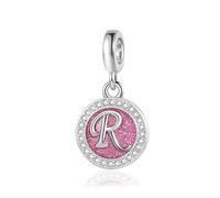 Sparkling Pink R Initial Letter Dangle Charm fits Pandora Bracelets Birthday Christmas Jewellery Gift for Family Daughter Sister Friends Granddaughter Women