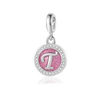 Sparkling Pink T Initial Letter Dangle Charm fits Pandora Bracelets Birthday Christmas Jewellery Gift for Family Daughter Sister Friends Granddaughter Women