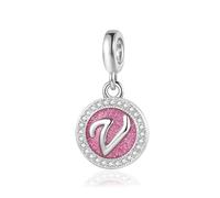 Sparkling Pink V Initial Letter Dangle Charm fits Pandora Bracelets Birthday Christmas Jewellery Gift for Family Daughter Sister Friends Granddaughter Women