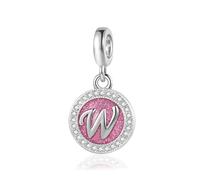 Sparkling Pink W Initial Letter Dangle Charm fits Pandora Bracelets Birthday Christmas Jewellery Gift for Family Daughter Sister Friends Granddaughter Women
