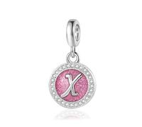 Sparkling Pink X Initial Letter Dangle Charm fits Pandora Bracelets Birthday Christmas Jewellery Gift for Family Daughter Sister Friends Granddaughter Women