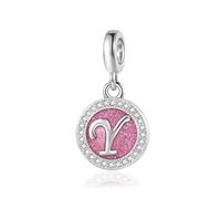 Sparkling Pink Y Initial Letter Dangle Charm fits Pandora Bracelets Birthday Christmas Jewellery Gift for Family Daughter Sister Friends Granddaughter Women