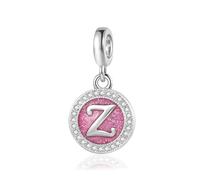 Sparkling Pink Z Initial Letter Dangle Charm fits Pandora Bracelets Birthday Christmas Jewellery Gift for Family Daughter Sister Friends Granddaughter Women