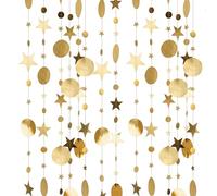 Sparkling Polka Dot Star Wreath Decoration, Hanging Sparkling Paper Wreaths, Stars and Circles Polka Dot Wreath Party Decorations - Baby Shower, Wedding, Birthday, Graduation Party Decoration（Golden)