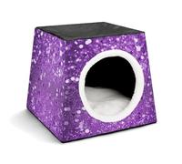 Sparkling Purple Glitter Cat Bed for Indoor Cats - Foldable Cat & Dog House with Removable Cozy Cushion, Waterproof Oxford Washable Pet House for Small Pets 13.8" X 13.8" X 11.8"