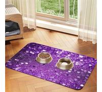 Sparkling Purple Glitter Dog Food Mats for Floors, 16x24 Inch Non-Slip Super Absorbent Pet Food Mat, Dishwasher Dog Mat for Food and Water, Cute Rubber Quick Dry Pet Feeding Mat for Dogs Puppy Cats