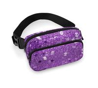 Sparkling Purple Glitter Fanny Pack for Men Women, Durable Sling Chest Bag with Adjustable Strap & Large Pocket, Small Crossbody Bag for Running, Hiking, Cycling, Travel