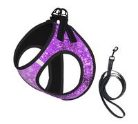Sparkling Purple Glitter Print Adjustable Harness Leash Set For Cats And Dogs, Soft Breathable Kitten Puppy Mesh Vest With Reflective Design, Escape-Proof Lead For Small Pets Walking Training