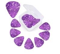 Sparkling Purple Glitter Print Guitar Picks 12 Pack Guitar Plectrums with Storage Box Bass Picks For Acoustic Guitar Bass Electric Ukulele Includes 0.46mm, 0.71mm, 0.96mm
