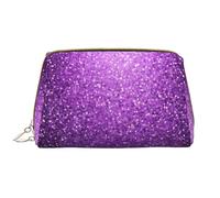 Sparkling Purple Glitter Print Makeup Bag Portable Leather Waterproof Cosmetic Bag Clutch Makeup Brush Bag (6.7x4.3in)