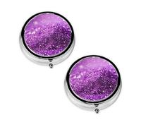 Sparkling Purple Glitter Print Pill Box 3 Compartment Medicine Pill Case,Portable for Pocket Or Purse Pill Organizer Decorative Metal Medicine Vitamin Organizer Unique Gift