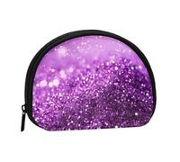 Sparkling Purple Glitter Print Printed Mini Coin Purse with Zipper - Small Wallet for Women & Men, Compact Travel Money Organizer