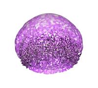 Sparkling Purple Glitter Printed Hair Cover, Dual Layer Bathing Cap For Thick Hair, Reusable Headgear For Women