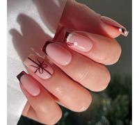 Sparkling Red Glitters French Manicure Fake Nails 24pcs Short Almond Press On Nails For Christmas Event Festive Gatherings Short Glitters Press On Nail