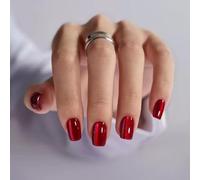 Sparkling Red Press on Nails Square Medium Shiny Glitter Nude Pink False Nails Sparkling with Designs Glossy Fake Nails for Women Girls Daily Wear Manicure Decoration 24Pcs