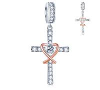 Sparkling Religious Cross Pendant Charms fit Pandora Christian Bracelet, 925 Sterling Silver I Can Do All Things Bible Verse Necklace Beads with CZ, Gift for Christmas/Easter Day