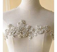 Sparkling Rhinestone Applique Heavy Beads Motif Diamante Crystal Lace Patch Craft Sewing on Bridal Wedding Ball Dress Gown (1 Piece)