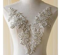 Sparkling Rhinestone Applique Heavy Beads Motif Diamante Crystal Lace Patch Craft Sewing on Bridal Wedding Ball Dress Gown (1 Pair)