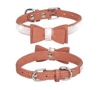 Sparkling Rhinestone Bow Collar with Lead Microfiber Metal Buckle for Small Medium Large Pets Great for Outdoor Adventures (A, M)
