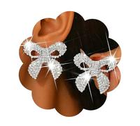 Sparkling Rhinestone Bow Stud Earrings for Women Pave Crystal Bowknot Statement Earrings Black Silver Red Bow Studs Jewelry for Party Wedding Prom Bridesmaid Birthday Gift Daily Wear, Polyester, No