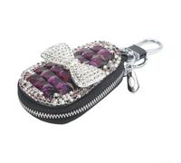 Sparkling Rhinestone Car Key Pouch - Soft Leather Remote Holder with for crystal Bling - Fit for Keyless Entry Fobs Type A B C F - Elegant Anti-Scratch Protection Case White Purple Pink Black(White)