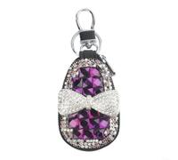 Sparkling Rhinestone Car Key Pouch - Soft Leather Remote Holder with for crystal Bling - Fit for Keyless Entry Fobs Type A B C F - Elegant Anti-Scratch Protection Case White Purple Pink Black(Purple)