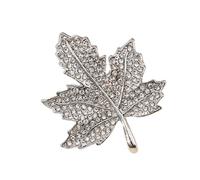 Sparkling Rhinestone Embellished Maple Brooch Antique Jewelry Pin Distressed Metal Finish Badge Accessory Diamond Studded Maple Pin, フリーサイズ