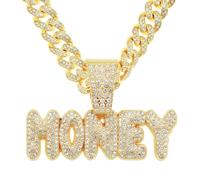 Sparkling Rhinestone Money Pendant for Men Hip Hop Money Letters Cuban Necklace Gold CZ Rapper Empire Letters Jewellery for Men