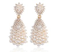 Sparkling Rhinestone Pearl Dangle Drop Earrings For Women Hypoallergenic Elegant Simulated Pearl Crystal Teardrop Chandelier Stud Statement Prom Fashion Jewelry Birthday Wedding Bridal Gifts