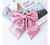 Sparkling Sequin Bow Ornament for Holiday and Christmas Tree Decoration with Foam Cotton Backing for Easy Use (Pink 25 * 20)