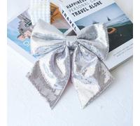 Sparkling Sequin Bow Ornament for Holiday and Christmas Tree Decoration with Foam Cotton Backing for Easy Use (Silver 25 * 20)