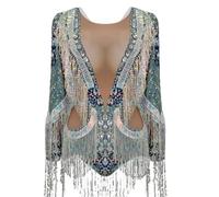 Sparkling Sequin Tassel Party Bodysuit Women Stretch Dance Fringes Diamonds Jumpsuit Club Bar Singer Leotard Stage Wear