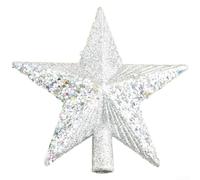 Sparkling sequined Christmas tree star featuring a timeless five pointed shape for seasonal decoration and festive celebration ambiance (Silver)