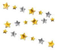 Sparkling Silver & Gold Stars Garland (2.7 Meter Long) 1 Piece - Premium Decorative Party Hanging Decoration