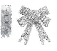 Sparkling Silver Tinsel Decorative Bow - 10 cm x 13 cm x 3cm (Pack of 3)- Premium Quality - Perfect for Holidays