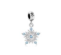 Sparkling Snowflake Dangle Charm fits Pandora Charms Bracelets Frozen Winter Christmas Birthday Jewellery Gift for Family Daughter Women Blue Clear CZ